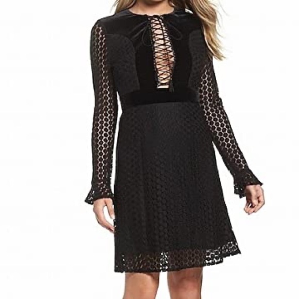 Foxiedox Black Lace-up Plunge Sheath Dress Size XS